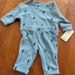 Cat & Jack Light Blue Waffle-Knit Baby Set with Navy Accents